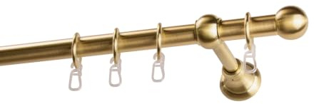 Garesa Gardinenstange Andrea Ø 20mm, 1-läufig, Messing, matt I Stabile Vorhangstange inkl. Ringe + Faltenlegehaken I Mit Endknopf Kugel kurz I 180cm
