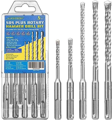 KapStrom 5-Pc SDS Plus Carbide Drill Bit Set (5/6/6/8/10mm) for Rotary Hammers & Impact Drills, Tungsten Tipped Drill Bits for Concrete, Masonry, Brick & Natural Stone