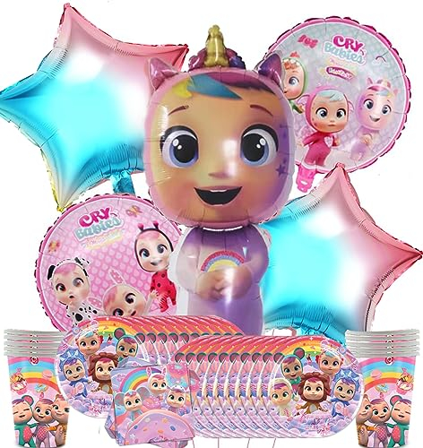 65 piezas de vajilla de fiesta con platos, vasos, servilletas, globos, dulce, juego de vajilla de fiesta para bebé, decoración de mesa para 20 personas