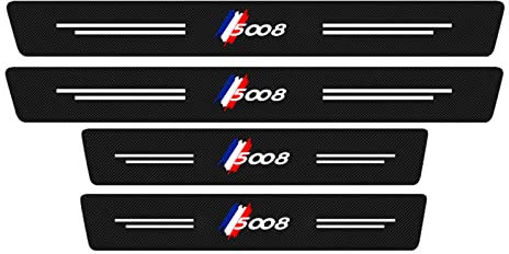 4 Pièces Protecteur de Seuil de Voiture pour Peu-geot 206 207 307 308 3008 4008 5008 GT Line, Autocollant en Fibre de Carbone de Anti-Rayures de Seuil de Porte de Voiture, 5008