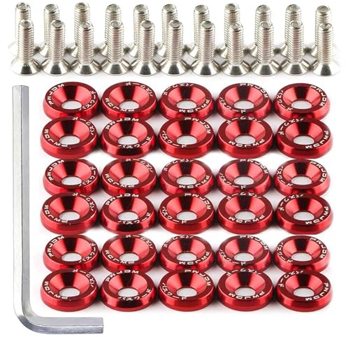 30 pares de arandelas avellanadas para coche, M6, arandelas de aluminio anodizado y tornillos de cabeza avellanada M6 x 20 mm para guardabarros de vehículos, compartimento del motor, kit de