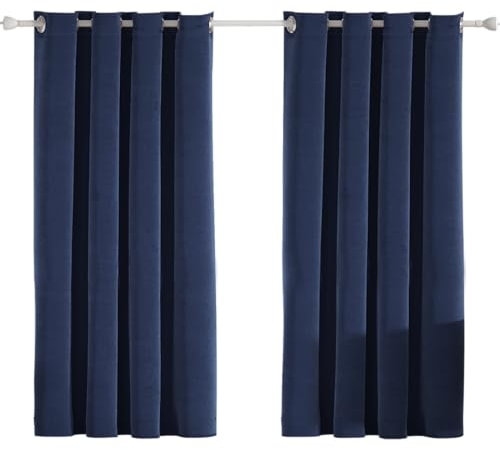Ystyle Tende Velluto per Interni 2 Pezzi, Tende 100% Oscuranti, 140×145cm, Tenda Termica Isolante Freddo E Caldo, Tende Soggiorno Camera Da Letto, Tende Fonoassorbenti Con Anelli, Blu