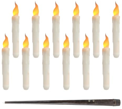 12 Stück Halloween Dekoration Schwebende Kerzen,Floating Candles Schwimmende Kerzen mit Zauberstab Fernbedienung Flackernde Hängende Fliegende Kerzen für Home Kirche Hochzeit Dekor