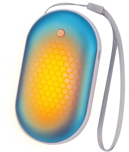 JIZZU Handwärmer Wiederaufladbar, 5200mAh Elektrisch Tragbare USB, Handwärmer&Powerbank 2 in 1, Taschenwärme mit 3 Temperatur Azur