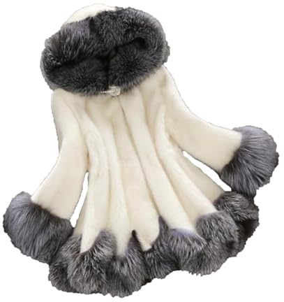 Winterjacke Kunstfell Pelzmantel Damen Flauschig Cardigan Mantel Hoodie Winter Kapuzenjacke Warm Fleecejacke Plüschjacke Pelzkleidung Oberbekleidung Kunstpelz Coat Jacket Lang Weiß 8XL