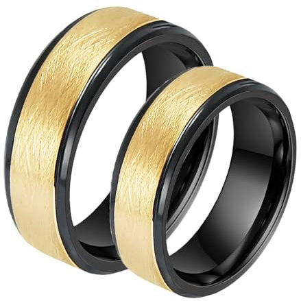 ANAZOZ Freundschaftsringe Wolfram, Verlobungsringe Paar Personalisierte Ring aus Gebürstetem Schwarzgold Breit 8mm Frau 57 + Mann 54