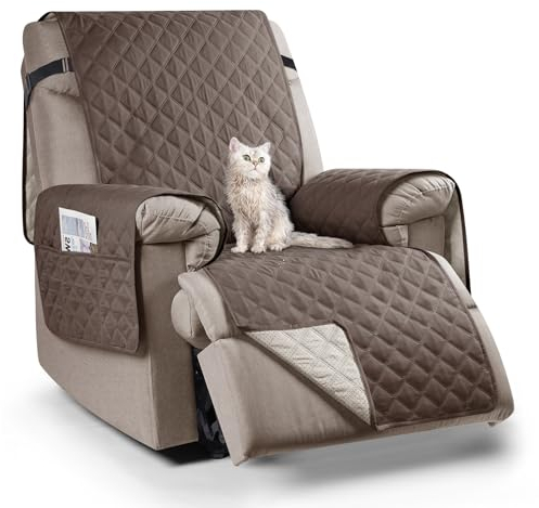 TAOCOCO Sesselschoner, Sesselauflage Relax mit Armlehnen und Taschen, Wasserdichter Sofabezug mit Gummiband, Geeignet für 25 Zoll Breit Fernsehsessel, Liegesessel, Sessel(Braun)