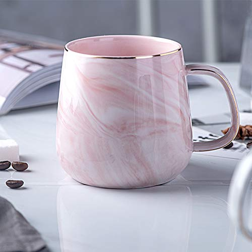 COVPAW Tasse à café, tasse à thé, tasse en porcelaine, céramique, rose, motif marbur, avec bord doré, pour bureau, maison, cadeau, etc. (rose)