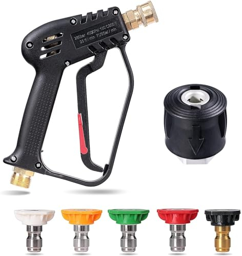 YUET Hochdruckreiniger Pistole mit 5 Farbe Spritzdüsen, Schnellanschluss und 4350PSI 1/4 Schnellverbindung Schneeschaumpistole, M22(14 mm) Adapter, Reinigungssets für Bosch Nilfisk