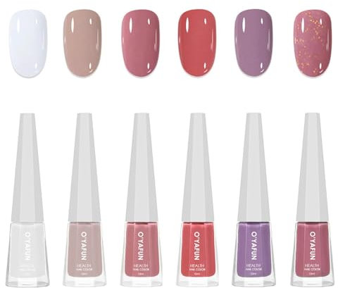 DMQ Nail Polish Set - 6pcs Long Lasting Nude Pink Purple Glitter Nail Varnish - Non-Toxic Holographic Nail Gel - No Lamp Needed (10ml)