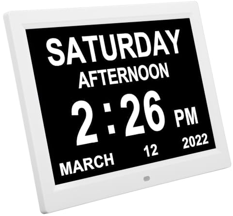 Annadue 12 Zoll Digitalkalenderuhr, Tages- und Datumsuhr mit 12 Alarmoptionen, 3 Medikamentenerinnerungen und Automatischer Dimmung für Senioren, Demenz, Alzheimer (EU-Stecker)