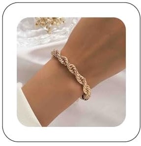 Dervivea Minimalist Gold Bracelet Chain Chunky Metal Rope Link Bracelets Thick Twisted Link Bracelet Adjustable Twisted Rope Bracelets Hand Chain Jewelry for Women and Girls