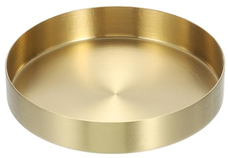 sourcing map Stainless Steel Decorative Tray 5 Round Serving Tray Metal Decorative Plate for Jewelry, Makeup, Candle, Kitchen Tableware, Gold