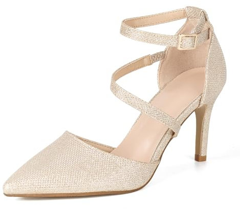Rodawu Womens Court Shoes Pointed Toe High Heel Shoes Ankle Strap Pumps Wedding Shoes Sandals Ladies Shoes Shoes Size 6 Gold Shoes for Women