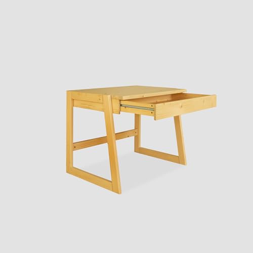 WOMONY Schreibtisch für Kinder mit Schublade, 100 x 65 x 75 cm, Fichte, Massivholz (Farblos Lackiert)
