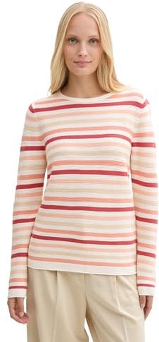 TOM TAILOR Damen Strickpullover aus Bio-Baumwolle, 37148-peachy Knit Stripe Design, M