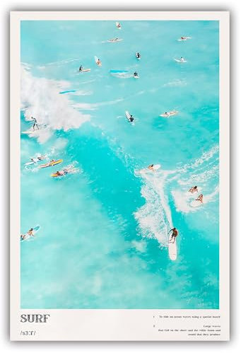 Summer Surf Poster, trendige blaue Küste, Wandkunst, Surfs-Up-Cowgirl-Poster, Surfer-Mädchen, Leinwanddrucke, adrette Strandmalerei, Surfen, Bilder, ästhetisch für Teenager, Mädchen, Zimmer,