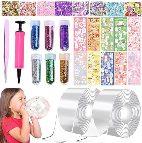 Nano Tape Bubbles Set, 28 Stück Nano Tape Set, Super Elastische Doppelseitiges Nano Klebeband mit Pailletten Aufkleber, DIY Craft Kit, Partygeschenke und Fidget Toys für Kinder Jungen Mädchen