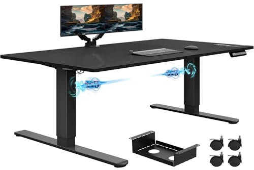 Airfish Höhenverstellbarer Schreibtisch 180x80 cm Elektrisch mit Dual-Motor, Touchscreen & Kabelmanagement – Stehpult mit 100 kg Tragkraft, 3 Speichertasten und 1.5 mm Tischbeinen (Schwarz)