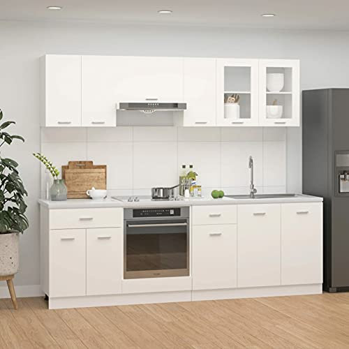 IKAYAA Mueble de Cocina 8 Piezas, Cocinas Completas, Cocinas Completas, Muebles De Cocina por Modulos, Armario Inferior de Fregadero, Armario Colgante Cocina, Armario para el Horno Blanco