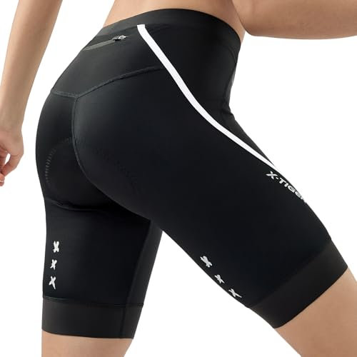 X-TIGER Radlerhose Damen Gepolstert Fahrradhose Damen Radhose Kurz Schnelltrockende Elastische Atmungsaktive