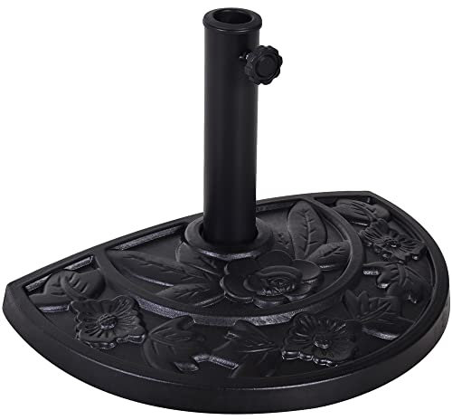 Outsunny 9kg Resin Parasol Base, Half Round Umbrella Stand with Floral Design for Garden, Outdoor, Suitable Umbrella Rod: Φ3.8cm, Φ4.8cm, Black