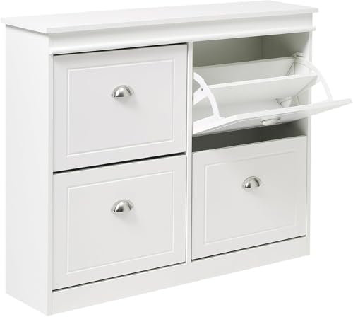 Warmiehomy 4 Drawers Shoe Cabinet for Hallway, Flip Down Shoe Storage Cabinet with Adjustable Shelf for Entryway, Living Room 105cm x 24cm x 83cm White