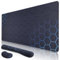 Niviy Tapis de Souris XXL 900X400mm Ergonomique avec 2 Repose Poignets Mouse Pad Gaming Base en Caoutchouc Antidérapante sous Main Bureau avec Bords Cousus 3mm Bleu Cyan