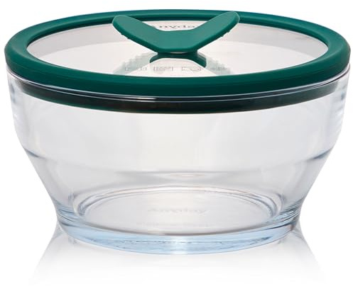 Anyday 4-Cup Glass Food Storage with Glass Lid, Round Deep Dish | Plastic-Free Meal Prep & Microwave Cookware | Stackable Airtight Storage Container with Vented Lid for Microwave-Safe Reheating