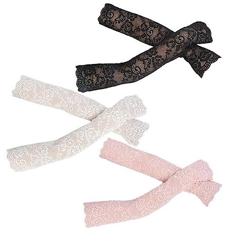 POPETPOP 1juego Mangas De Protección Solar De Verano Para Mujer De Manguitos Elásticos De Encaje Con Protección Uv Negro Blanco Rosa Melocotón