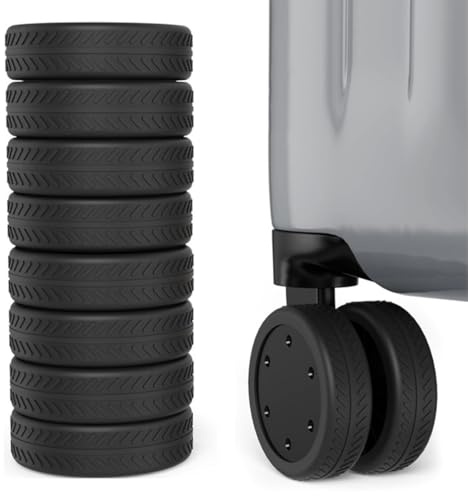 GXGM 8 Pezzi Ruote Trolley Ricambio Copricerchi per Bagagli Bagaglio Viaggio Copriruota Ruote Per Bagagli Copertura Silicone Antiscivolo con Cancellazione del Rumore（Nero）