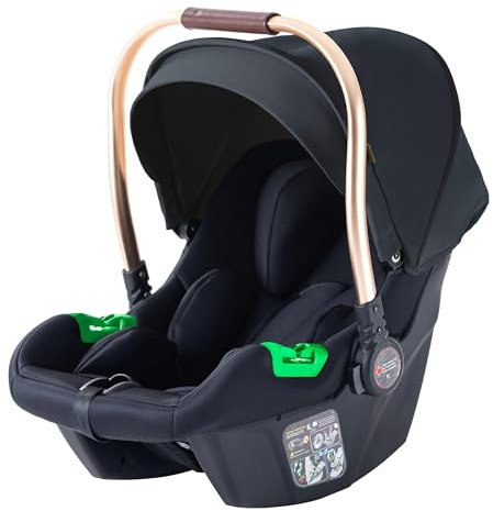 Daliya® NEOMOVE i-Size Babyschale 0–13 kg (40–87 cm) – 5-Punkt-Gurt, verstellbare Kopfstütze, für NEOMOVE Kinderwagen, Neugeboreneneinlage, Tragegriff, Baby Autositz, Kindersitz (Gold-Schwarz)