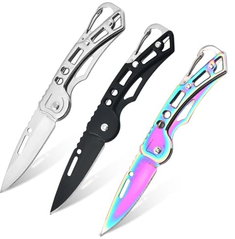 Behogan 3er Set Klein Klappmesser: Mini Scharf Klappmesser, Taschenmesser, EDC Messer, Metallgriff, Edelstahlklinge für Outdoor, Camping, Survival