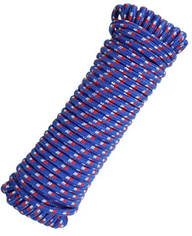sourcing map Corde utilitaire tressée en polypropylène - 10 mm x 27,5 m - Pour bateau, camping, mât de drapeau, corde à linge, extérieur, bleu/rouge/blanc