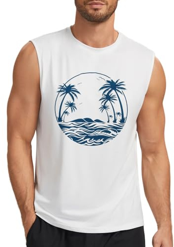 SLIMBELLE Tank Top Men Summer Sleeveless Tshirt Sports Muscle Shirt Fitness Gym Training Undershirt Fit Workout Palm Printed Tank Tops for Men