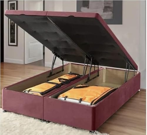Luxury Divan Ottoman Storage Bed Divan Bed Soft Plush Velvet Gas Lift Up Frame Base (Plush Steel, 4ft 6in double)