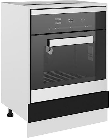 Tomostar Armoire à Four, Meuble pour Four Meuble Bas de Cuisine Lyon Noir 60x46x81,5 cm Bois d’ingénierie