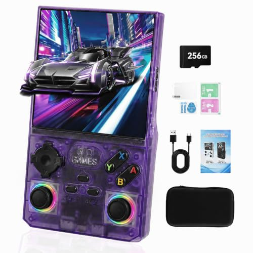 GWALSNTH V40 MAX Mini console di gioco portatile retrò, 40000 giochi 256G TF Card, emulatori integrati 49+, schermo 4K HD IPS da 4,0 pollici, batteria 4000mAh, console video portatile tascabile (viola