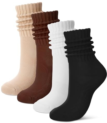 Zuimei 4 Pairs Slouch Socks for Women Scrunch Socks Mid Calf Socks | Novelty Breathable Stacked Slouchy Sock for Women Girls