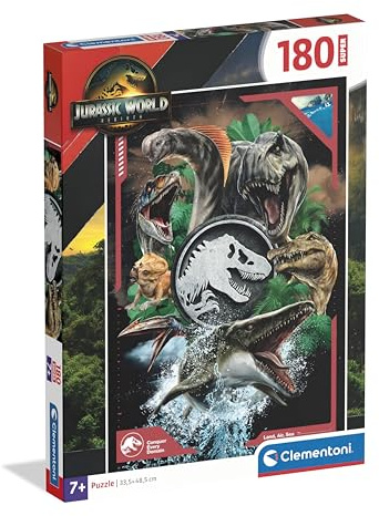 Clementoni Supercolor Jurrasic World Puzzle 180 Teile | ab 7 Jahren - buntes Kinderpuzzle mit besonderer Leuchtkraft & Farbintensität - Puzzle für Kinder 29098
