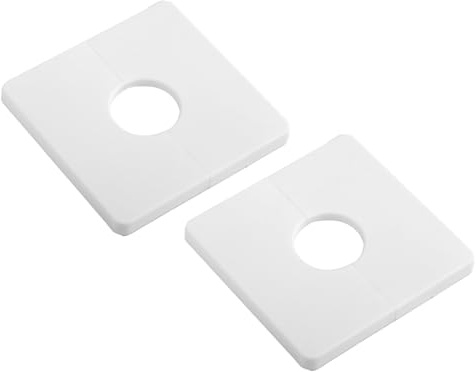 Hopzab 2PCS Square Escutcheon Plates, White ABS Plastic Self-Adhesive Pipe Covers for Bathroom Kitchen Taps, Durable Decorative Hole Trim, Easy Installation