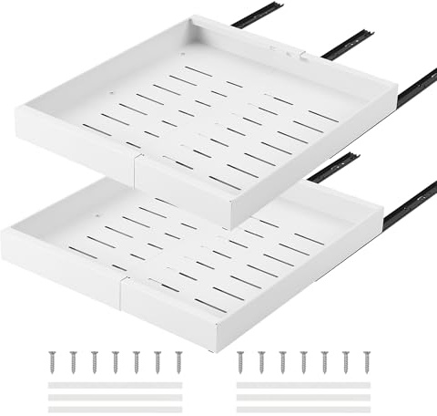 HaiYiZuhause 2 Stück Ausziehbare Schublade 32–52cm Breite,53cm Tief Teleskopschublade für Küchenschrank,Unterschrank Organizer zum Kleben oder Schrauben,Weiß