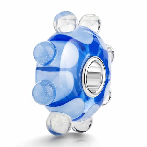 MATERIA by Matthias Wagner 3D Glas Bead blau hellblau mit Silber Hülse für Beads Armband 446