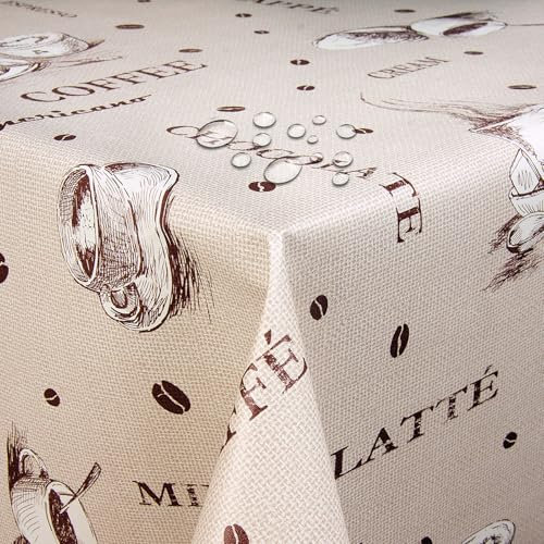Wachstuch Kaffee Robust Beige Breite & Länge wählbar abwaschbare Tischdecke Eckig 140 x 100 cm