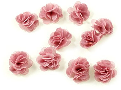 Lot de 10 petites fleurs en tissu voile vieux rose