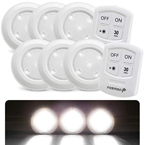 Fosmon Puck Light with Remote Control Wireless Light, Battery Powered Under Cupboard Lights, Stick on LED Touch Lights for Kitchen Cabinet- 6PACK