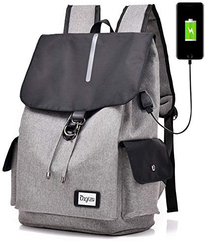 Laptop Backpack with USB Charging Port, Men's and Women's Business Travel Computer Backpack, Waterproof Polyester Material, Suitable for 15.6-inch Laptop Backpack, Men's and Women's College Bags (灰色)