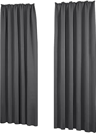 Deconovo Gardinen mit Kräuselband Vorhänge Kälterschutz Verdunkelung Lärmschutz für Schiene Wohnzimmer Schlafzimmer, 175x140 cm(HöhexBreite), Dunkelgrau, 2er Set