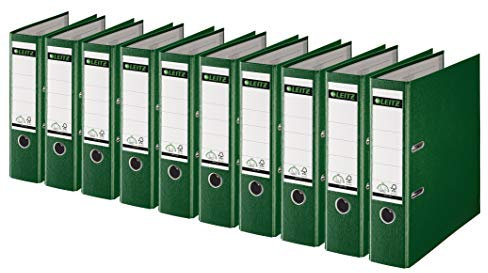 Leitz 1010 Qualitäts-Ordner Kunststoff breit mit patentierter 180 Präzisionsmechanik (10 Stück) 8 cm breit grün