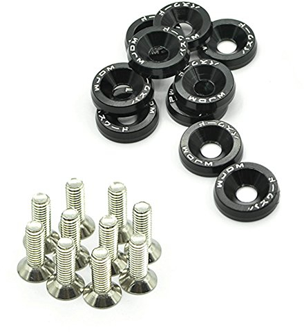 Rondelles universelles en aluminium de voiture M6 x 20 boulons en acier+rondelles anodisées (noir)
